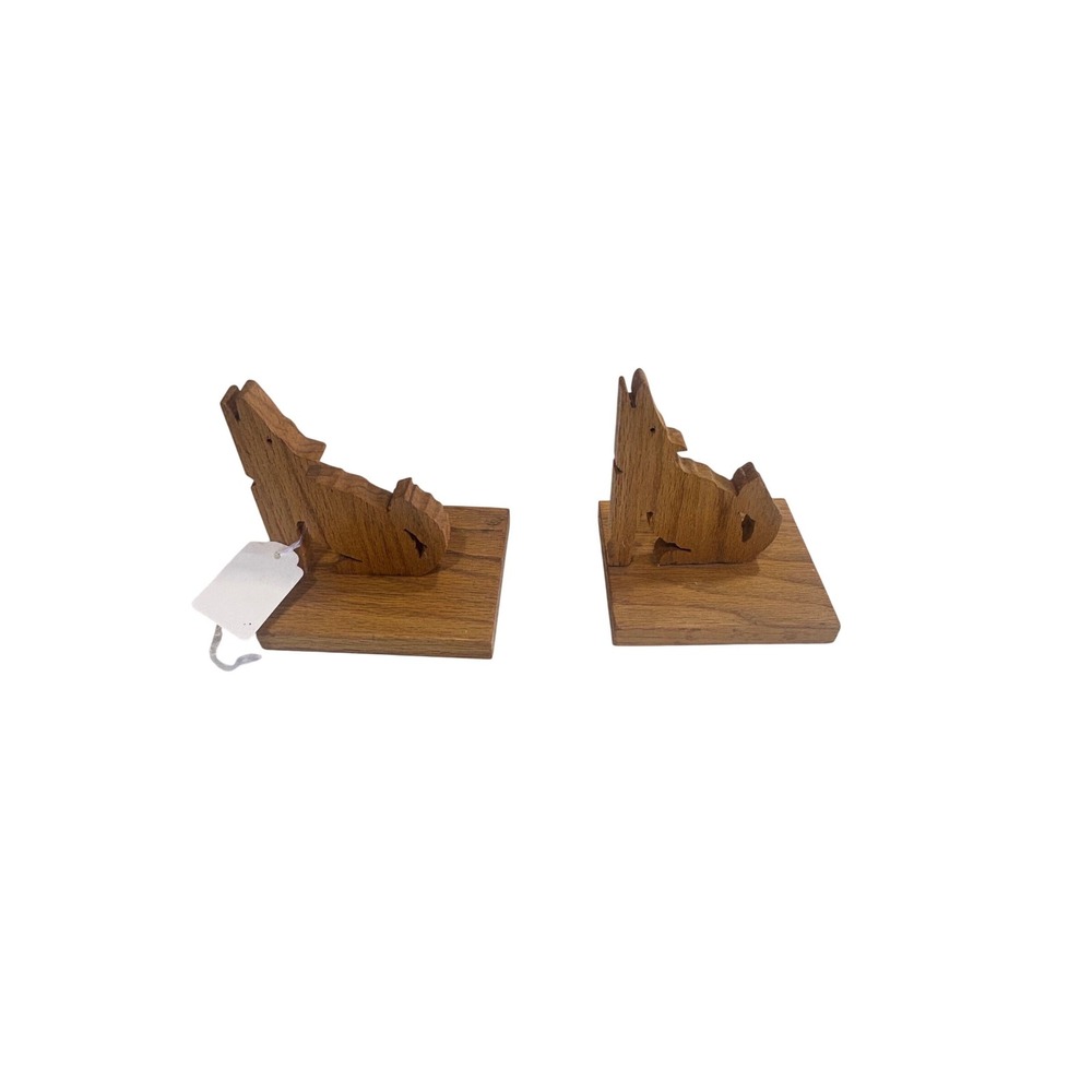 Vintage Hand Carved Wooden Howling Coyote Bookends Rustic Southwest Decor Pair - Picture 3 of 7